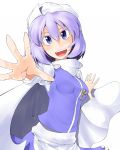  blue_eyes cape futomashio hat highres letty_whiterock long_sleeves open_mouth outstretched_arms pink_hair short_hair solo touhou white_background 