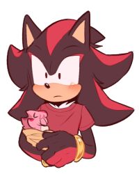  1boy 1girl baby black_fur blush english_text father_and_daughter furry furry_female furry_male gloves gold_ring holding_baby if_they_mated maria_the_hedgehog_(toonsite) no_gloves o_o original pink_fur red_eyes red_fur shadow_the_hedgehog sonic_(series) speech_bubble toonsite two-tone_fur white_gloves 