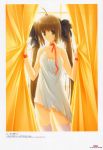  1girl ahoge akane_makes_revolution black_ribbon blush breasts brown_hair cleavage collarbone dress eyebrows_visible_through_hair female ikegami_akane lingerie looking_at_viewer panties ribbon solo thigh-highs thighhighs thighs twintails white_dress yellow_eyes 