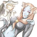  blue_skin breasts cat_ears catgirl dutch_angle fang link long_hair microspace midna midriff nintendo paw_pose pointy_ears sketch spoilers tail the_legend_of_zelda twilight_princess wink 