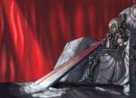  armored_dress blonde_hair dark_excalibur dark_saber dress fate/hollow_ataraxia fate/stay_night fate_(series) perspective saber saber_alter shiri_(yam) short_hair solo sword throne weapon 
