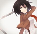  black_eyes black_hair jacket mikasa_ackerman nagitoki scarf shingeki_no_kyojin short_hair sword weapon 