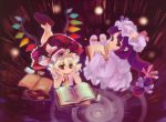  blonde_hair bookmark cradle_(artist) crescent flandre_scarlet hat highres kuroya_shinobu long_hair patchouli_knowledge purple_eyes purple_hair red_eyes scan short_hair skirt touhou 