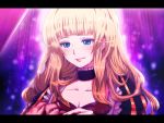  alternate_hairstyle bad_id beatrice blonde_hair blood blue_eyes blush breasts cleavage close-up collar collarbone frills lipstick long_hair sad tears uka_(color_noise) umineko_no_naku_koro_ni ushiromiya_battler when_they_cry_4 