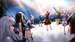  &gt;_&lt; 6+girls arm_up audience bang_dream! bang_dream!_it&#039;s_mygo!!!!! beret black_dress black_hair black_socks blonde_hair blue_eyes blue_jacket blush brown_eyes brown_hair chinese_commentary closed_mouth commentary_request cone_hair_bun dress electric_guitar from_behind glowstick grey_hair grey_skirt guitar hair_between_eyes hair_bun hat hcl_(hsiehdrew) highres holding holding_microphone instrument jacket jumping kurata_mashiro light_particles long_hair long_sleeves looking_at_viewer maruyama_aya medium_hair microphone minato_yukina multicolored_hair multiple_girls parted_lips penlight_(glowstick) pink_hair red_eyes red_hair shirt shoes short_hair short_sleeves skirt sleeveless sleeveless_shirt socks standing streaked_hair takamatsu_tomori toyama_kasumi tsurumaki_kokoro twintails violet_eyes wakana_rei white_hair white_hat white_jacket white_shoes white_skirt yellow_eyes yellow_shoes 