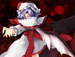  fang hat highres lavender_hair red_eyes remilia_scarlet short_hair solo tateha touhou wallpaper wings 