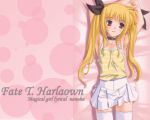  blush choker fate_testarossa long_hair lying mahou_shoujo_lyrical_nanoha mahou_shoujo_lyrical_nanoha_a&#039;s red_eyes skirt thigh_highs thighhighs twintails wallpaper zettai_ryouiki 