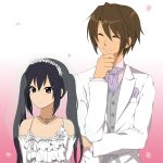  black_hair bridal_veil bride brown_eyes brown_hair closed_eyes crossover dress flat_chest jewelry k-on! koizumi_itsuki nakano_azusa necklace petals soudou suzumiya_haruhi_no_yuuutsu twintails veil wedding_dress 