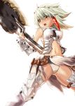  akika axe barioth_(armor) character_request highres legs monster_hunter navel open_mouth panties underwear weapon white_panties yellow_eyes 