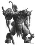  armor axe bow horns minotaur monochrome shield tauren warcraft weapon 