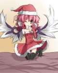  hat mystia_lorelei pink_hair santa_costume santa_hat short_hair solo thigh-highs thighhighs touhou urimono wings 