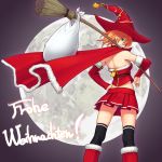  bad_id blue_eyes boot boots broom cape christmas detached_sleeves hat highres looking_back moon orange_hair original panties short_hair solo thigh-highs thighhighs underwear witch witch_hat zettai_ryouiki zipper 