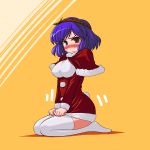  akase_rai blue_hair blush capelet christmas mizumanju purple_hair red_eyes seiza short_hair sitting solo thigh-highs thighhighs touhou undersized_clothes yasaka_kanako 