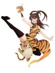  brown_hair censored china_dress chinese_clothes convenient_censoring highres kick kicking legs penguin_caee thigh-highs thighhighs tiger tiger_print twintails 