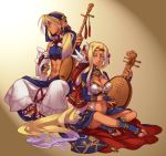  blue_eyes couple dark_skin fantasy hazuki_gean instrument long_hair lute lute_(instrument) original pointy_ears sitting very_long_hair 