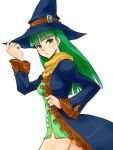  green_eyes green_hair gus_(clarkii) hand_on_hat hat long_hair masou_shizuka rance_(series) sengoku_rance simple_background witch witch_hat 