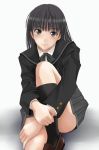  1girl amagami ayatsuji_tsukasa black_eyes black_hair black_legwear black_socks blush face kishida-shiki school_uniform sitting skirt socks solo 