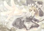  apron bad_id blonde_hair bow broom dress fingernails flying foreshortening hair_bow hands hat hat_ribbon itsutsuki kirisame_marisa knees legs long_hair long_sleeves open_mouth outstretched_arm outstretched_hand reaching ribbon sad sepia_background solo tears touhou turtleneck white witch_hat yellow_eyes 