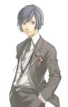  arisato_minato bad_id blue_eyes blue_hair headphones male minato_(robin) persona persona_3 school_uniform solo 