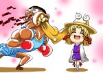  blood chibi crossover face_punching ginnyo hat m_bison moriya_suwako punch punching pyonta smile street_fighter street_fighter_ii touhou 