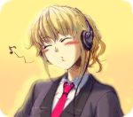  furutachirikonbu headphones lowres necktie ponytail umineko_no_naku_koro_ni ushiromiya_jessica whistling 