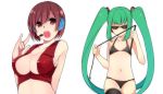  breasts cleavage hase_neet hatsune_miku meiko sunglasses swimsuit thighhighs twintails vocaloid whip 