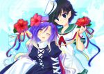  blue_eyes dress flower gradient_hair hat hijiri_byakuren kizuna long_hair multicolored_hair murasa_minamitsu pointy_ears sailor sailor_collar sailor_hat sailor_suit short_hair soukuu_kizuna touhou wink yellow_eyes 