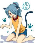  animal_ears blue_hair cat_ears cat_tail collar hair_over_one_eye inazuma_eleven kazemaru_ichirouta shota trap 