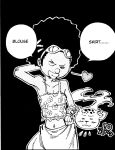  afro armpits camisole chocolove_mcdonell crossdressing dark_skin hard_translated lips male mic_jaguar midriff monochrome navel shaman_king skirt sunglasses sunglasses_on_head translated wink 