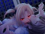  biting blonde_hair blood brown_hair closed_eyes feeding konojo_tachi_no_ryuugi midriff miyama-zero red_eyes shirogane_akane togetsu_kotarou twintails vampire 