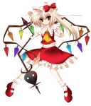  absurdres blonde_hair flandre_scarlet hat highres laevatein long_hair midriff navel side_ponytail smile solo torn_clothes touhou transparent_background wings wreathlit69 