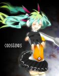  aqua_hair closed_eyes eyes_closed fingerless_gloves gloves hatsune_miku highres kawai_rou long_hair odds_&amp;_ends_(vocaloid) open_mouth outstretched_arms project_diva_f smile solo spread_arms thigh-highs thighhighs twintails very_long_hair vocaloid zettai_ryouiki 