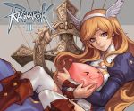  blonde_hair blue_eyes boots breasts cleavage highres long_hair myung-jin_lee official_art poring ragnarok_online_2:_legend_of_the_second smile thighhighs wallpaper 