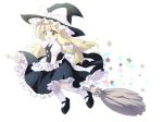  apron asyura7 blonde_hair bow broom hair_bow hat hat_bow kirisame_marisa long_hair mary_janes open_mouth puffy_sleeves shoes short_sleeves solo star touhou witch_hat yellow_eyes 