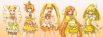  arms_behind_back bike_shorts blonde_hair bow brooch bubble_skirt choker circlet color_connection cure_lemonade cure_muse cure_muse_(yellow) cure_peace cure_pine cure_sunshine double_bun dress drill_hair fresh_precure! gradient gradient_background hair_bow hand_on_hip heart heartcatch_precure! highres jewelry kasugano_urara kise_yayoi long_hair magical_girl midriff multiple_girls myoudouin_itsuki navel ntk_51 orange_background orange_dress orange_hair pink_eyes precure shirabe_ako short_hair shorts_under_skirt skirt smile_precure! suite_precure twin_drills twintails white_background wrist_cuffs yamabuki_inori yellow yellow_dress yellow_eyes yes!_precure_5 