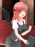  blush book breasts head_wings highres holding holding_book koakuma long_hair looking_at_viewer miki_purasu red_eyes red_hair redhead solo sweat touhou wings 