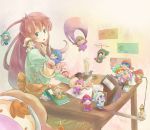  book candle dress fairy fairy_(jintai) green_eyes hat jinrui_wa_suitai_shimashita kyouri long_hair paper pink_hair prehensile_hair quill ruler watashi_(jintai) 