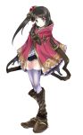  atelier atelier_(series) atelier_rorona atelier_totori belt black_hair boots gloves hair_ornament hairpin highres long_hair mimi_houllier_von_schwarzlang mukuroi purple_eyes shawl short_shorts shorts side_ponytail solo thigh-highs thighhighs violet_eyes white_background white_legwear 