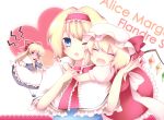  alice_margatroid apron blue_eyes blush bow capelet character_name closed_eyes crystal doll eyes_closed fang flandre_scarlet hairband hat hat_bow jealous long_hair multiple_girls open_mouth pantyhose puffy_sleeves sanotsuki sash shanghai_doll short_hair short_sleeves side_ponytail touhou wings wink 