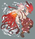  bad_id boots bow dress_shirt fiery_wings fire flame fujiwara_no_mokou hair_bow highres long_hair pants profile red_eyes ringetsumon shirt shoes silver_hair solo suspenders touhou very_long_hair 