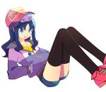  31 black_legwear blue_eyes blue_hair coffret_(heartcatch_precure!) hands_in_pocket hat heartcatch_precure! jewelry kurumi_erika pendant precure shorts simple_background thigh-highs thighhighs white_background 