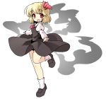  asura21 asyura7 blonde_hair fang hair_ribbon long_sleeves open_mouth puffy_sleeves red_eyes ribbon rumia short_hair solo touhou white_background 