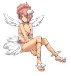  anklet bare_shoulders barefoot_sandals bikini breasts choker cleavage cosmic_break feathers gebyy-terar hair_feathers jewelry long_legs melfi pink_hair sandals side_ponytail sitting smile solo swimsuit wings yellow_eyes 