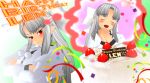  3d 96_(finaltetsuya) blush bow cake crossed_arms food fruit hair_bow happy happy_birthday highres long_hair melty_blood pointy_ears red_eyes silver_hair strawberry tsukihime white_len 