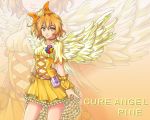  bow brown_eyes brown_hair character_name choker cure_angel cure_pine dress expressionless fresh_precure! frills hair_bow magical_girl ntk_51 orange_background precure short_hair skirt solo wings wrist_cuffs yamabuki_inori yellow_dress zoom_layer 