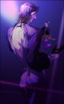  back_cutout caster_(cosplay) dagger dress fate/stay_night fate_(series) from_behind gloves kotomine_kirei purple rulebreaker shaliva solo weapon 