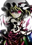  absurdres blonde_hair crystal flandre_scarlet grin hat highres puffy_sleeves red_eyes shiori_(moechin) short_hair short_sleeves skull smile solo touhou wings wrist_cuffs 