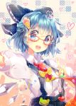  bespectacled blue_eyes blue_hair bow bust cirno food glasses hair_bow hair_ornament heart ice_cream namie-kun short_hair smile solo suspenders touhou 