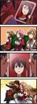  asuna_(sao) black_hair blush breastplate brown_hair comic drooling fingerless_gloves gaijin_4koma gloves headband highres kirito klein lisbeth mie_(pome_no_ki) mietan01 multiple_girls open_mouth short_hair short_twintails silica sword_art_online twintails 