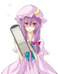  book capelet crescent hat long_hair long_sleeves open_mouth patchouli_knowledge purple_eyes purple_hair shirofox solo touhou violet_eyes white_background wide_sleeves 